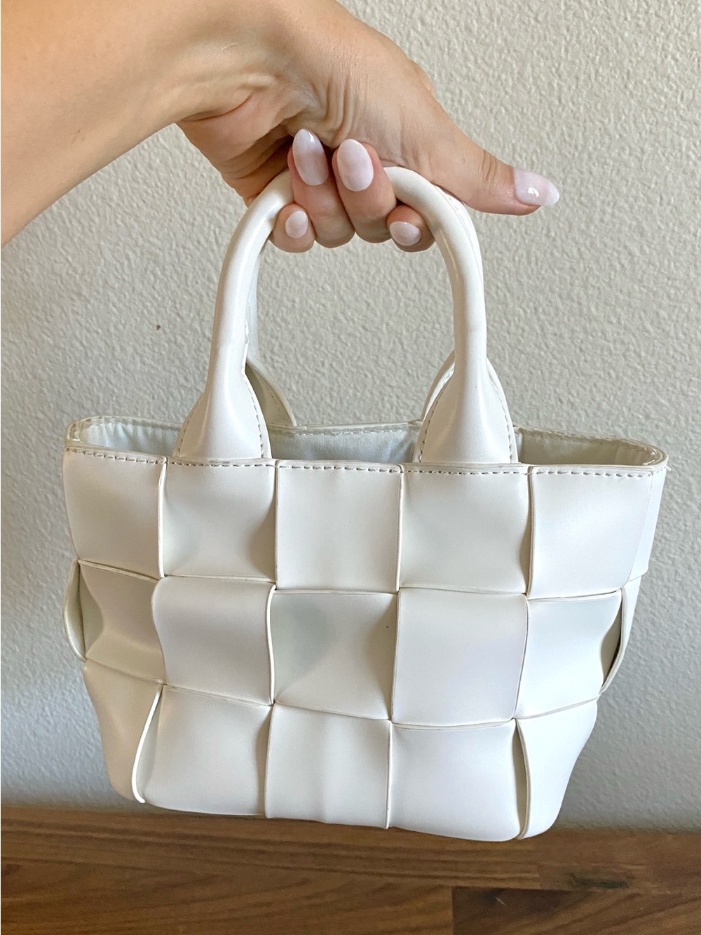 OAK + FORT White Woven Mini Tote Bag | Chunky Top Handle Purse